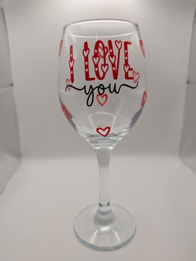 Valentines Day Wine Glass (I love you) Valentines day is just around the corner. Give the gift of a personalised wine glass to the one you love. We can also add names and messages
