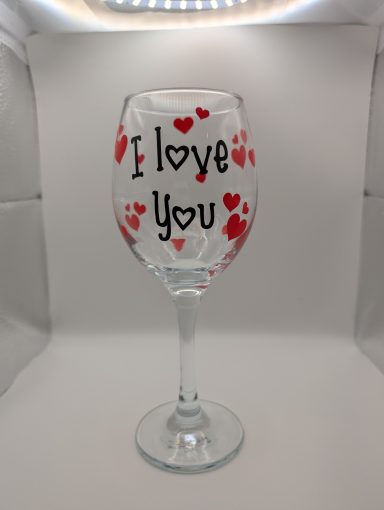 I love you Valentines Day Glass No2 Valentines day is just around the corner. Give the gift of a personalised wine glass to the one you love. We can also add names and messages